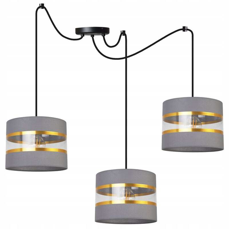 Lampa sufitowa wisząca Spider Elegance Gold boho 3xE27 abażur walec czarno/szary Light Home LH