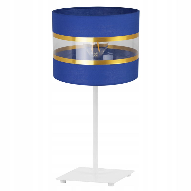 Lampa nocna stołowa Elegance Gold Gia modern 1xE27 20cm klosz walec biało/niebieski Light Home LH