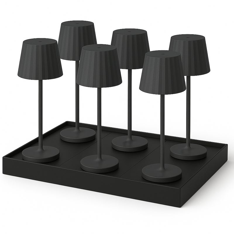 6 lamp stołowych ABBY Czarny H30cm + podstawa ładująca