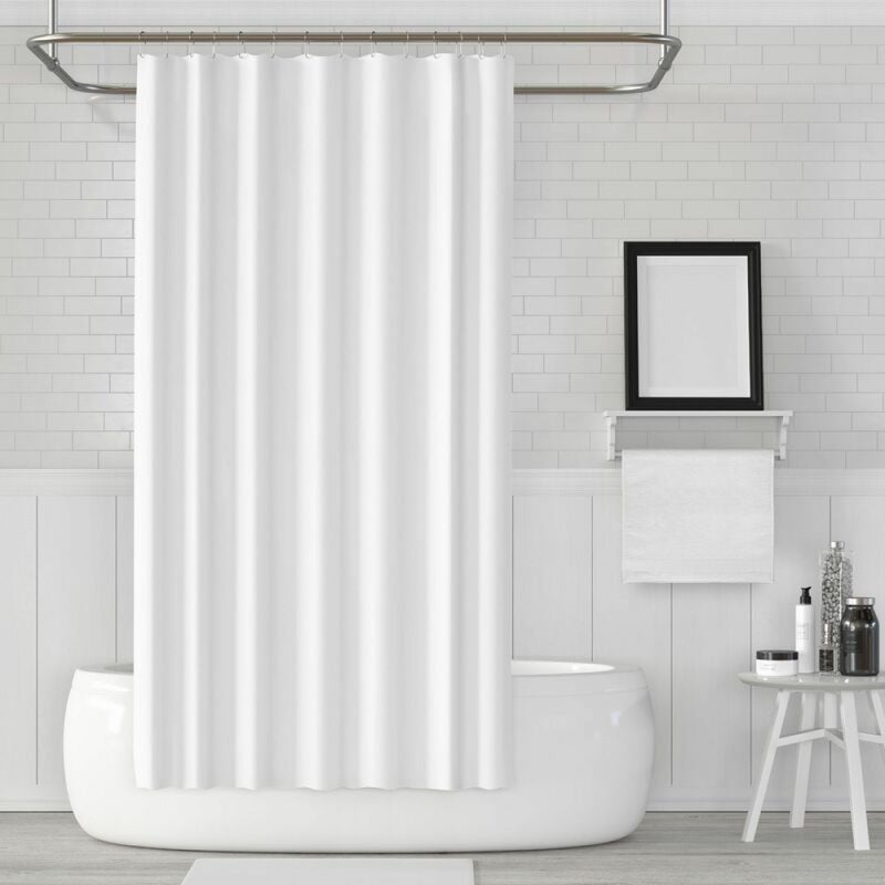 Biała zasłona prysznicowa z tkaniny, wodoodporna i odporna na pleśń, z nierdzewnymi haczykami, 90 x 180 cm
