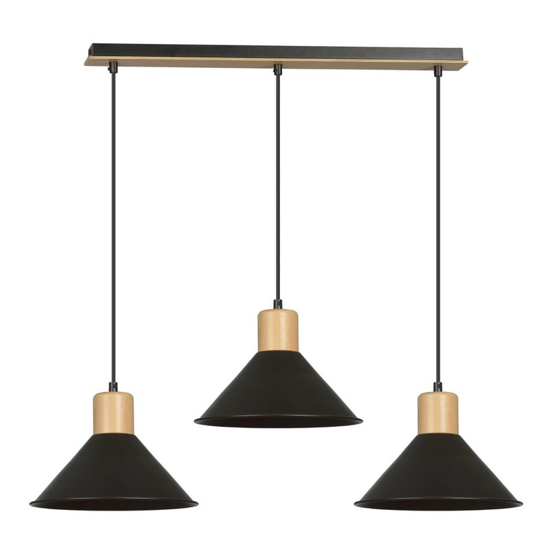 Lampa wisząca Rowen czarna-jasne drewno 3xE27x15W wym: 100 x 86 x 25 cm metal Emibig