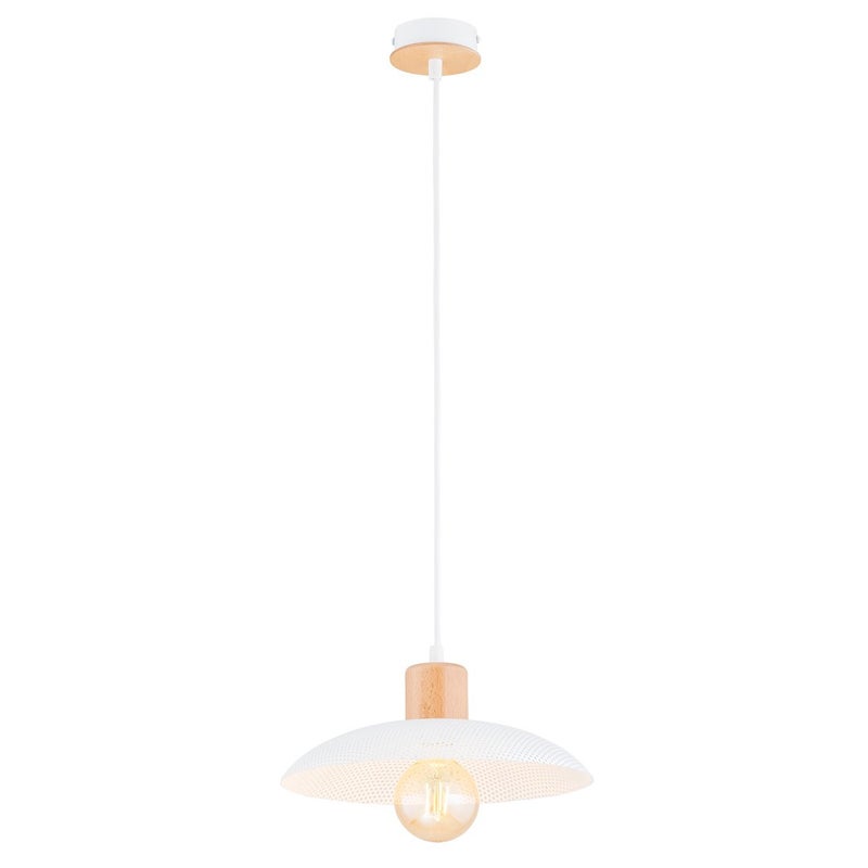 Lampa wisząca Kobe biała jasne drewno 1xE27x15W wym: 100 x 30 x 30 cm metal Emibig