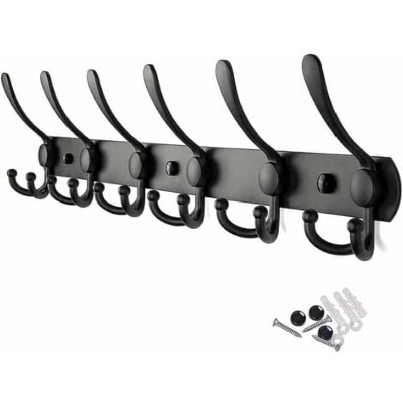 Wieszak ścienny ze stali nierdzewnej, wytrzymały, z 6 haczykami, na ręczniki (czarny)