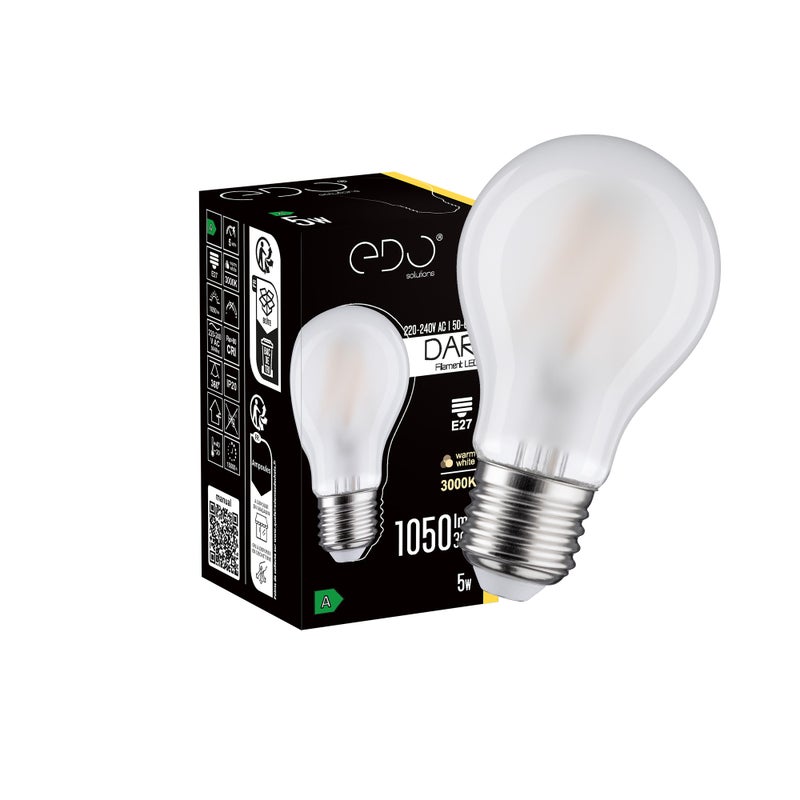 Żarówka dekoracyjna Dari LED Filament 5W, E27, 3000K, 1050lm, 230V, MATT A60, EDO777707 EDO Solutions