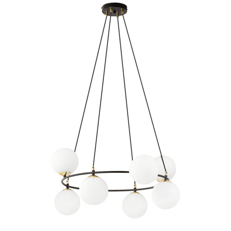 Lampa wisząca Azura czarno-biała-złota 8xE14x10W nowoczesny kule wym: 100 x 75 x 75 cm szkło Emibig