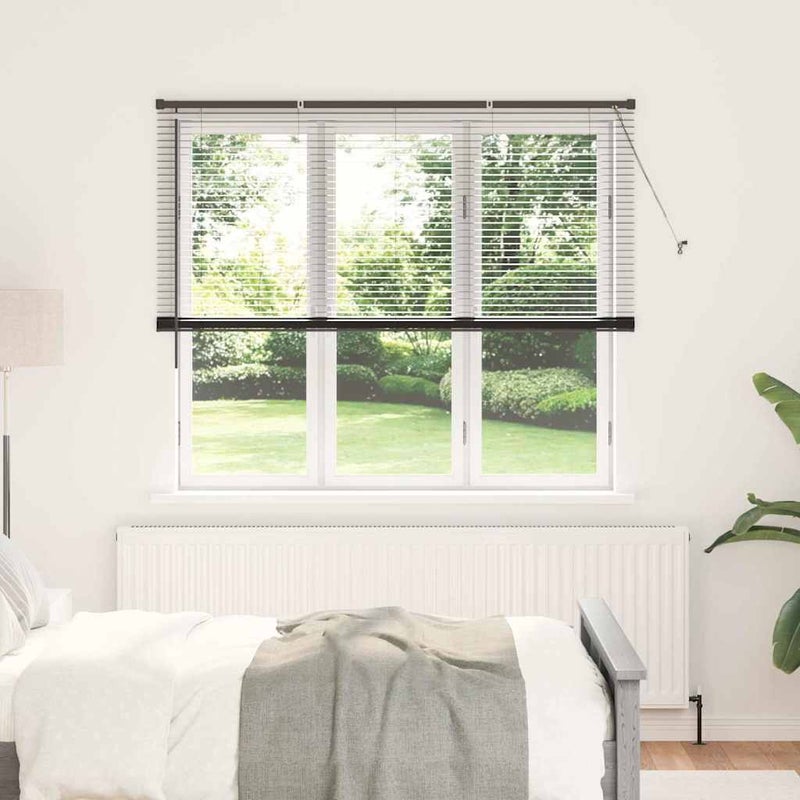 Żaluzja okienna z zasłonami Czarny Aluminium vidaXL