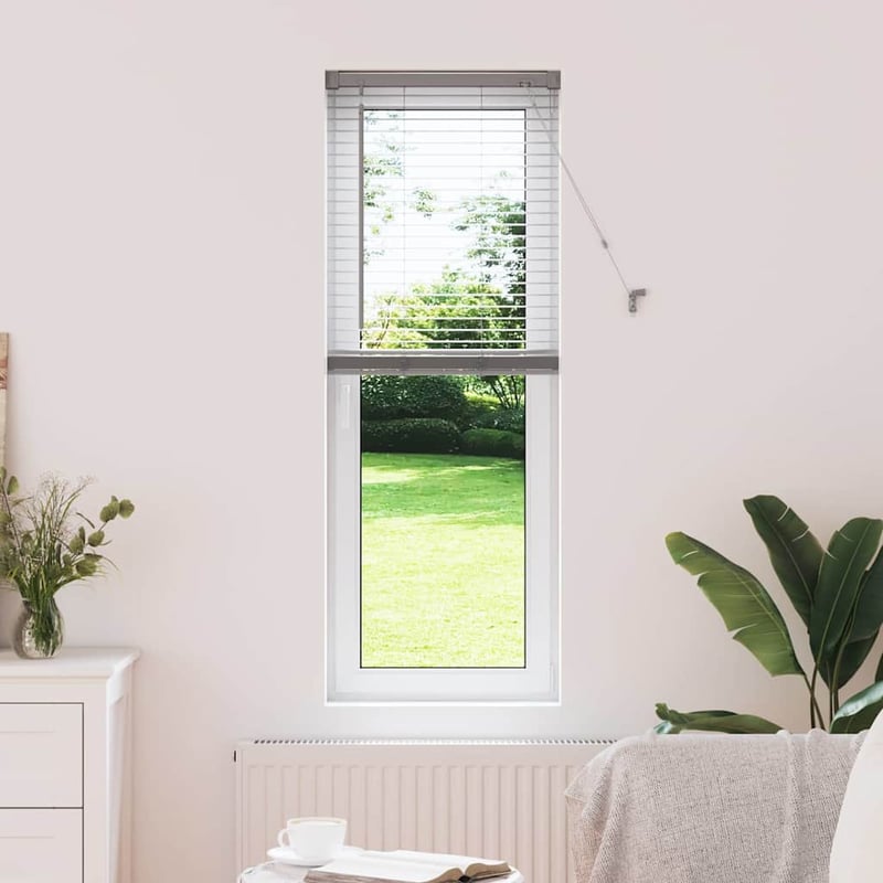 Żaluzja okienna z zasłonami Srebrny Aluminium vidaXL