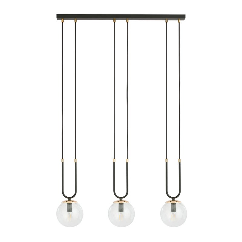 Lampa wisząca Glam czarno-przezroczysta-złota 3xE14x10W wym: 115 x 70 x 15 cm szkło Emibig