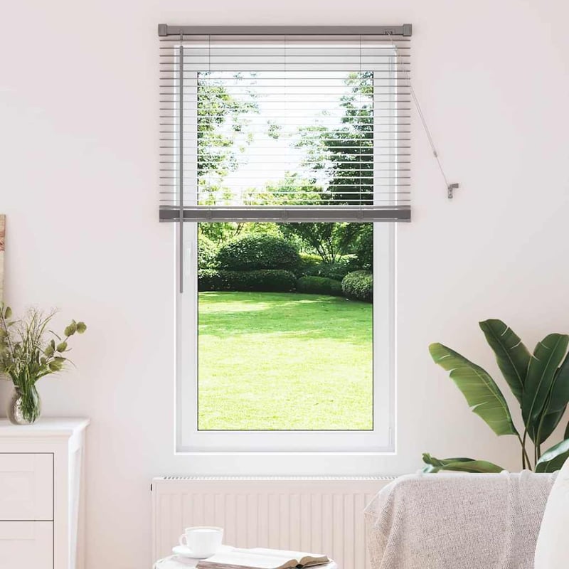Żaluzja okienna z zasłonami Srebrny Aluminium vidaXL