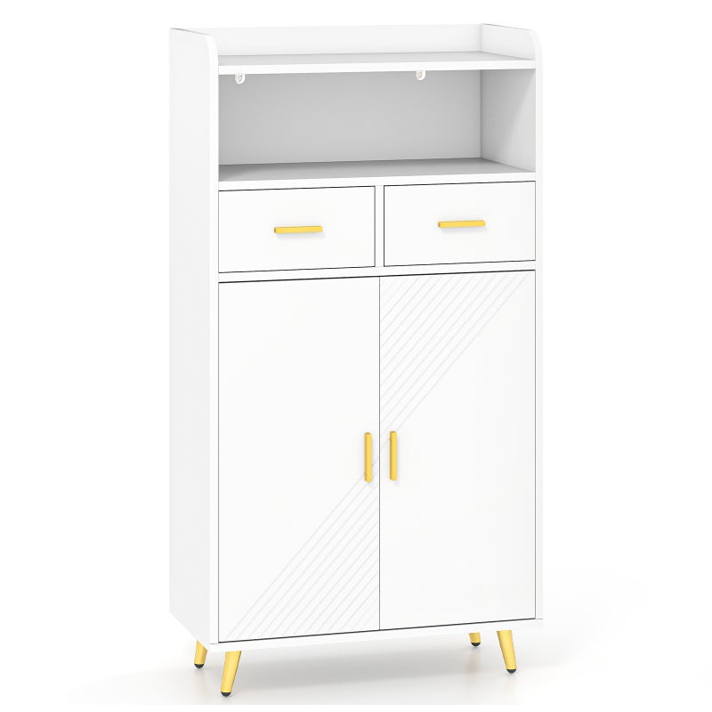 Szafka do Przechowywania z 2 Szufladami i 2 Drzwiami, Wolnostojąca Kredens Kuchenny z Regulowaną Półką, Mebel do Przechowywania do Jadalni, Salonu