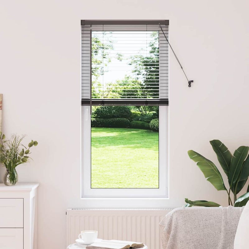 Żaluzja okienna z zasłonami Czarny Aluminium vidaXL