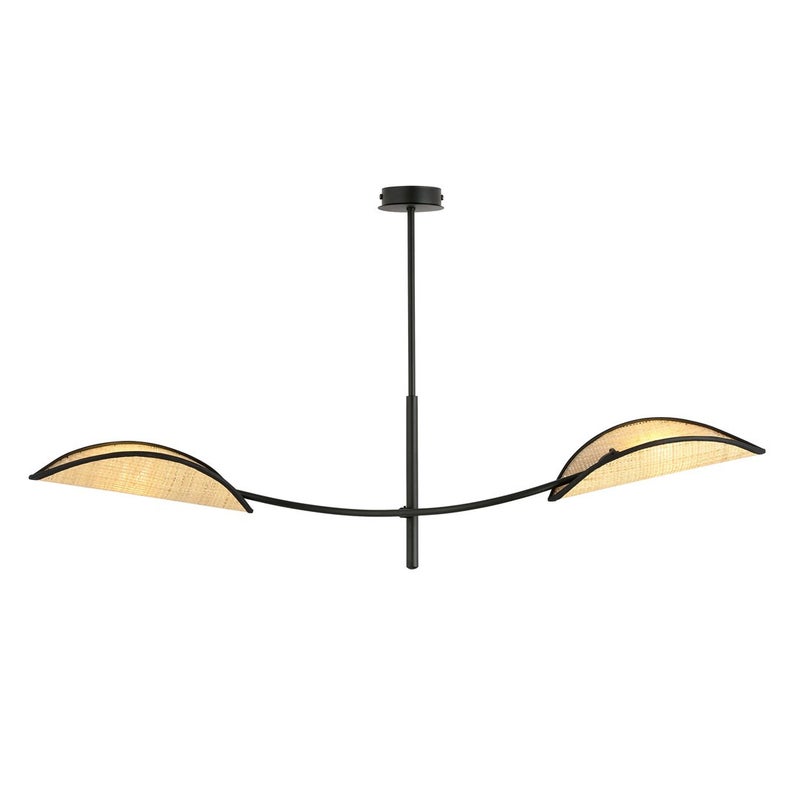 Lampa wisząca Lotus czarno-brązowa 2xE14x10W wym: 60 x 103 cm wiklina / rattan / słoma Emibig