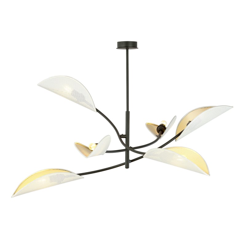 Lampa wisząca Lotus czarno-biała-złota 6xE14x10W wym: 51 x 102 cm metal Emibig