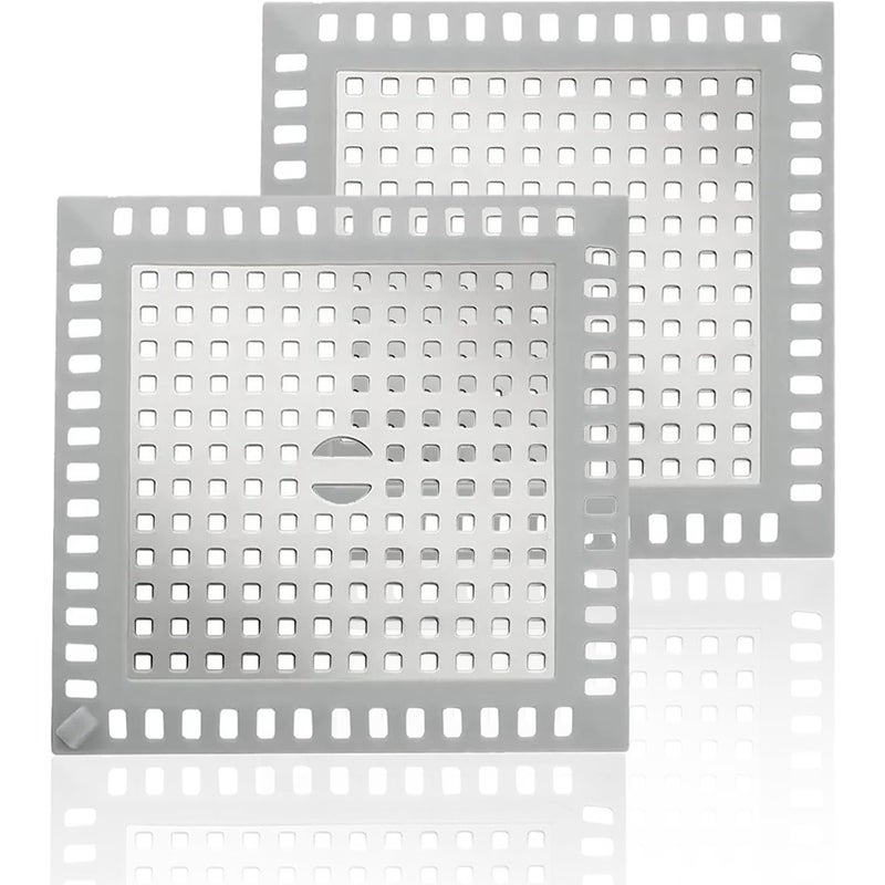 Zestaw 2 łapaczy włosów pod prysznic, filtr ochronny do odpływu zlewu, kwadratowe kratki odpływowe ze stali nierdzewnej (srebrne)