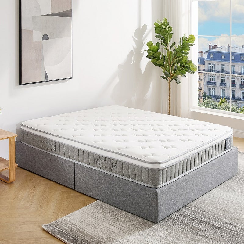 Materac 140 x 190 cm ze sprężynami kieszeniowymi i warstwą pianki z pamięcią kształtu, grubość 21 cm – VITOGO od YSMÉE