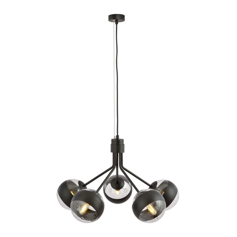 Lampa wisząca Nova czarno-przezroczysta 5xE14x10W wym: 100 x 57 x 57 cm szkło Emibig