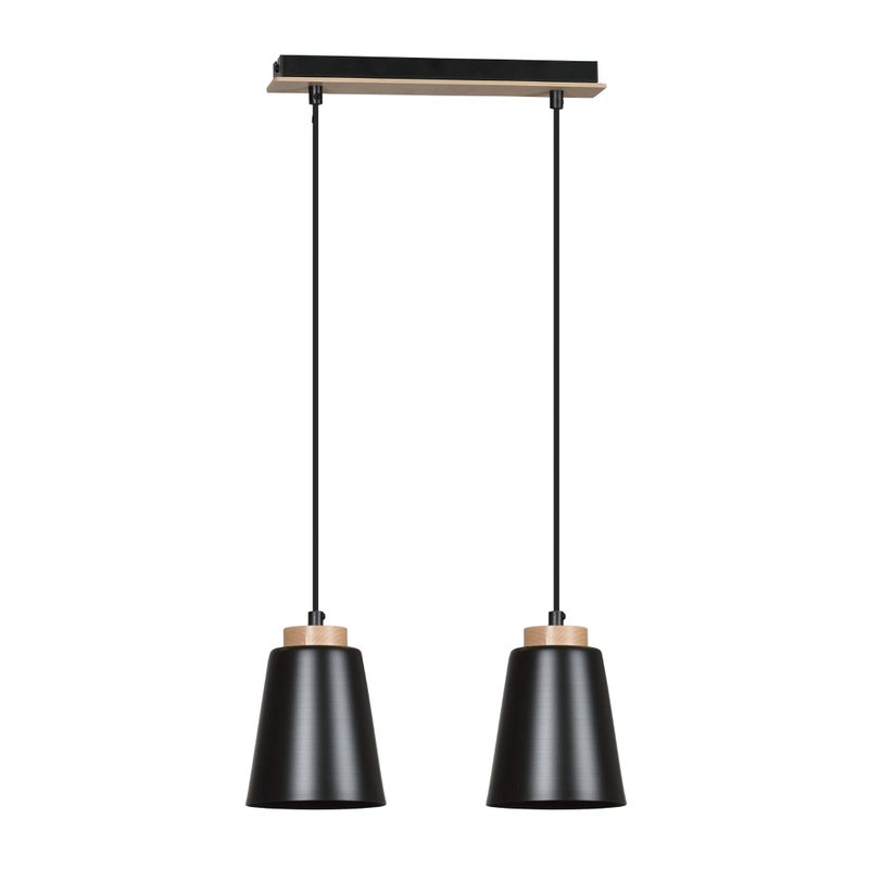 Lampa wisząca Bolero czarna-jasne drewno 2xE27x15W podwójna nad stół wyspę wym: 100 x 40 x 14 cm metal Emibig