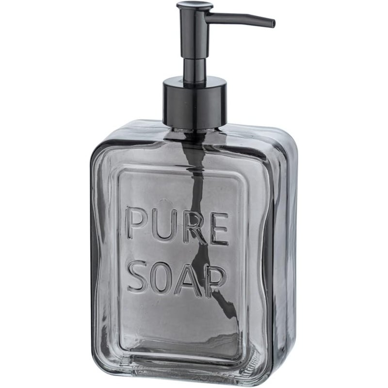 Dozownik do mydła w płynie szklany, napełniany do kuchni i łazienki, 550 ml, 9,5 x 20 x 6 cm, szary