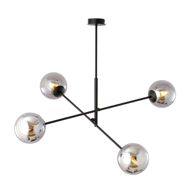 Lampa wisząca Linear czarna-chromowana 4xE14x10W wym: 51 x 102 cm szkło Emibig