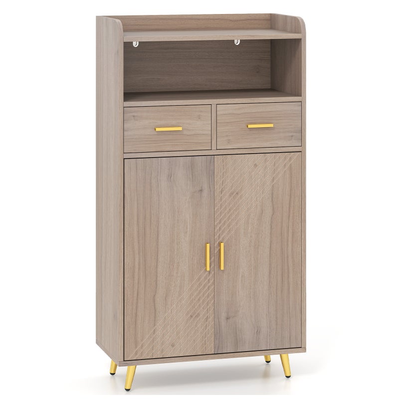 Szafka do Przechowywania z 2 Szufladami i 2 Drzwiami, Wolnostojąca Kredens Kuchenny z Regulowaną Półką, Mebel do Przechowywania do Jadalni, Salonu