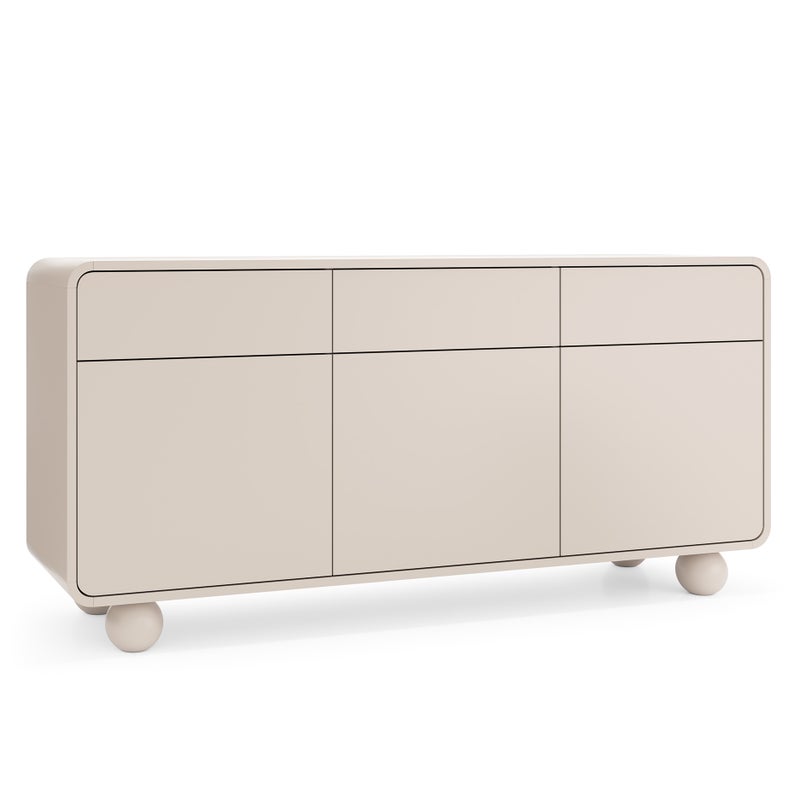 Komoda w kolorze kaszmirowym, z trzema szafkami i trzema szufladami – Nowoczesny design, nogi w kształcie kuli, 160 x 75 x 39 cm