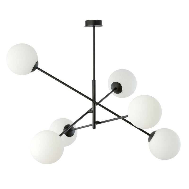 Lampa wisząca Linear czarno-biała 6xE14x10W wym: 51 x 102 cm szkło Emibig