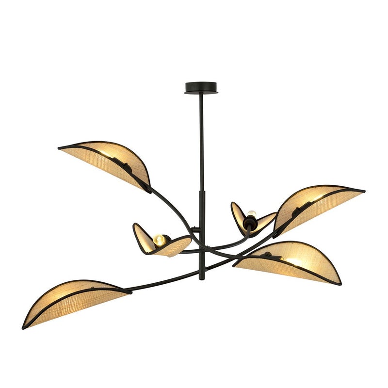 Lampa wisząca Lotus czarno-brązowa 6xE14x10W wym: 51 x 102 cm wiklina / rattan / słoma Emibig
