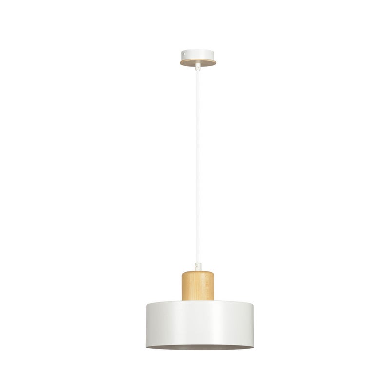 Lampa wisząca Torin biała jasne drewno 1xE27x15W wym: 100 x 25 x 25 cm metal Emibig