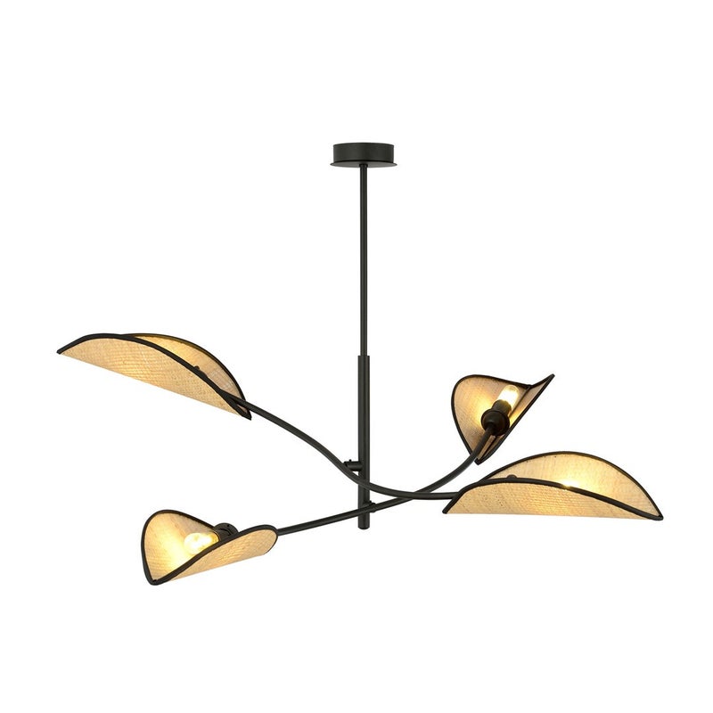 Lampa wisząca Lotus czarno-brązowa 4xE14x10W wym: 51 x 102 cm wiklina / rattan / słoma Emibig