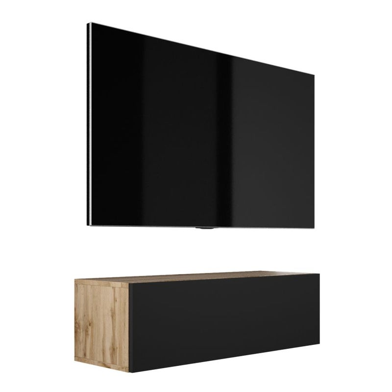 Szafka RTV : Dąb Wotan / Czarny Matowy, 100 x 34 x 32 cm