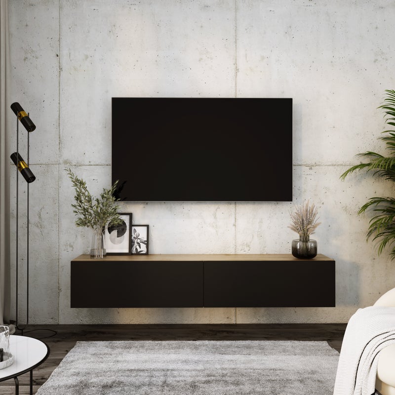 Szafka RTV : Dąb Wotan / Czarny Matowy, 170 x 34 x 32 cm