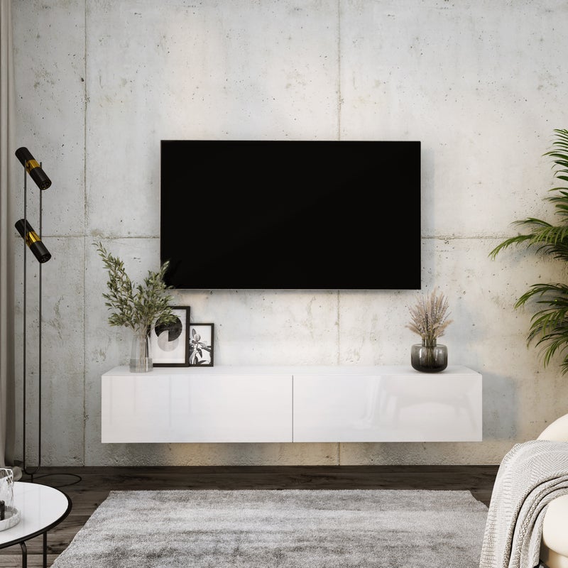 Szafka RTV : Biały Matowy / Biały Błyszczący, 170 x 34 x 32 cm