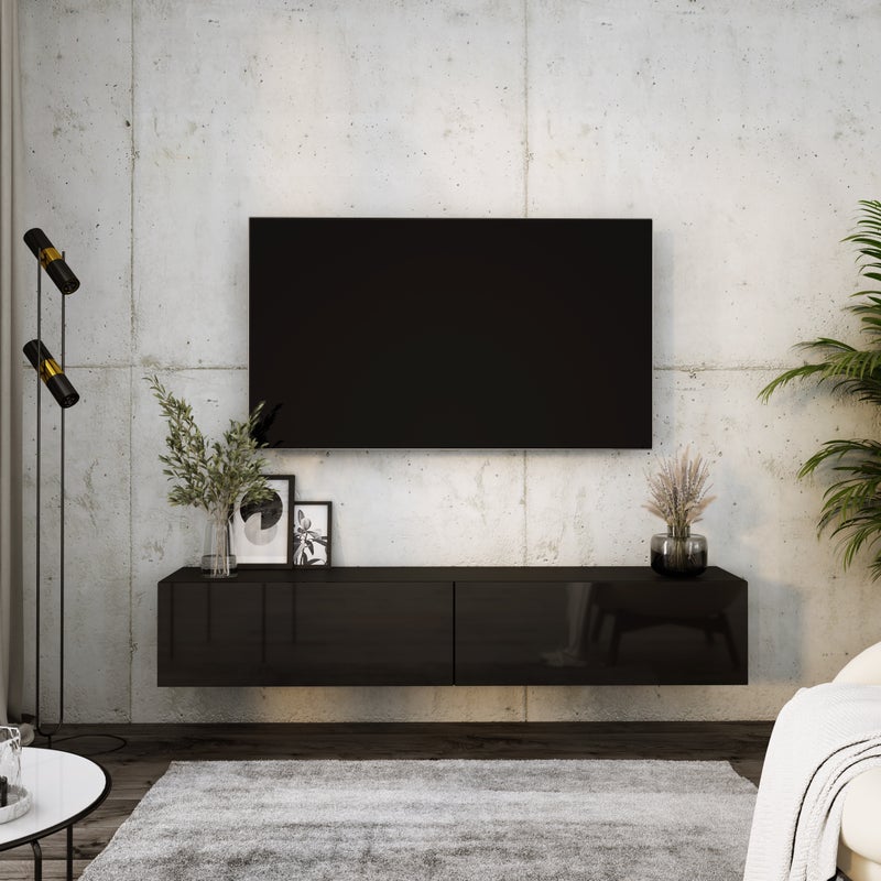 Szafka RTV : Czarny Matowy / Czarny Połysk, 170 x 34 x 32 cm