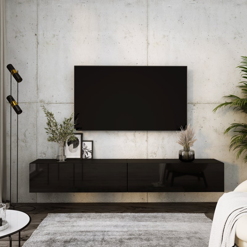 Szafka RTV : Czarny Matowy / Czarny Połysk, (2 X 100) x 34 x 32 cm