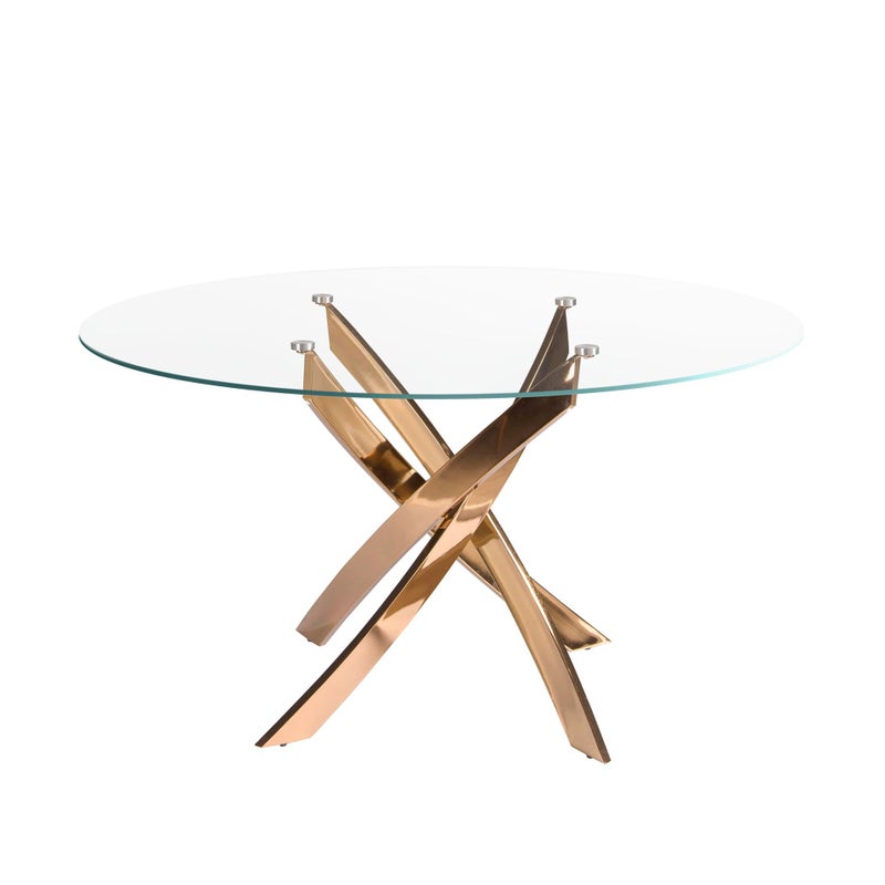 Okrągły stół z hartowanego szkła i różowej stali Ø130 x 75 cm
