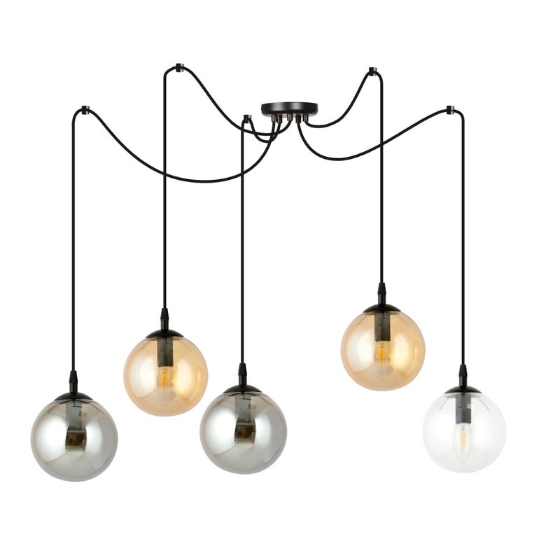 Lampa wisząca Gigi czarna-wielokolorowy 5xE14x10W wym: 200 x 200 x 14 cm szkło Emibig