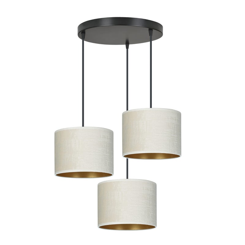 Lampa wisząca Hilde czarno-beżowa-złota 3xE27x15W tekstylne abażury wym: 100 x 42 x 42 cm tkanina Emibig