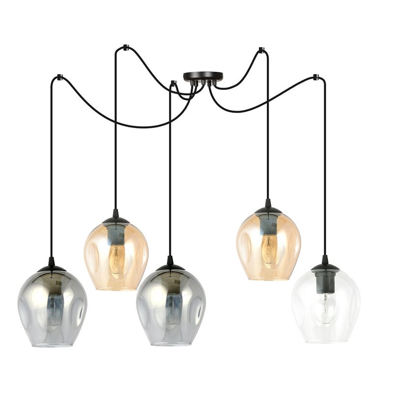 Lampa wisząca Level czarna-wielokolorowy 5xE27x15W pająk z kloszami wym: 200 x 14 x 14 cm szkło Emibig