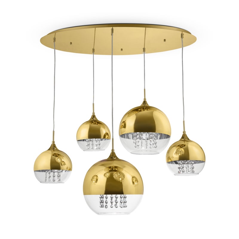 Lampa wisząca Fermi mosiężno-złota 5xE27x60W kryształowy wym: 95 x 62 x 91 cm szkło Maytoni