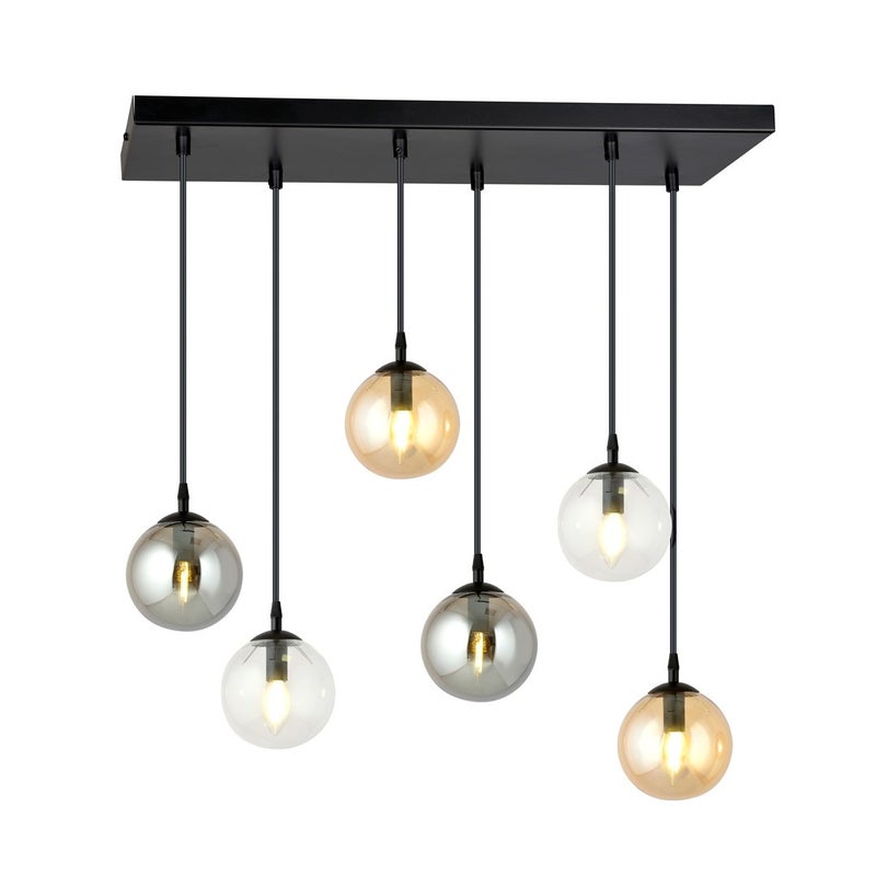 Lampa wisząca Cosmo czarna z wielokolorowymi kloszami 6xE14x10W szklane kule wym: 120 x 65 cm szkło Emibig