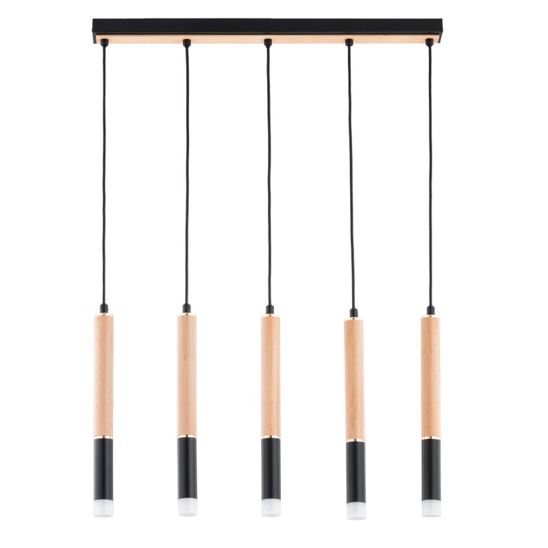Lampa wisząca Rodeo jasne drewno-czarna-złota 5xG9x10W nowoczesna wym: 85 x 60 x 5 cm metal Alfa