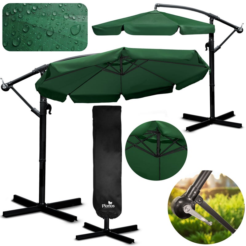 Parasol ogrodowy duży składany z wysięgnikiem pokrowiec 8 segmentów 350cm Plonos