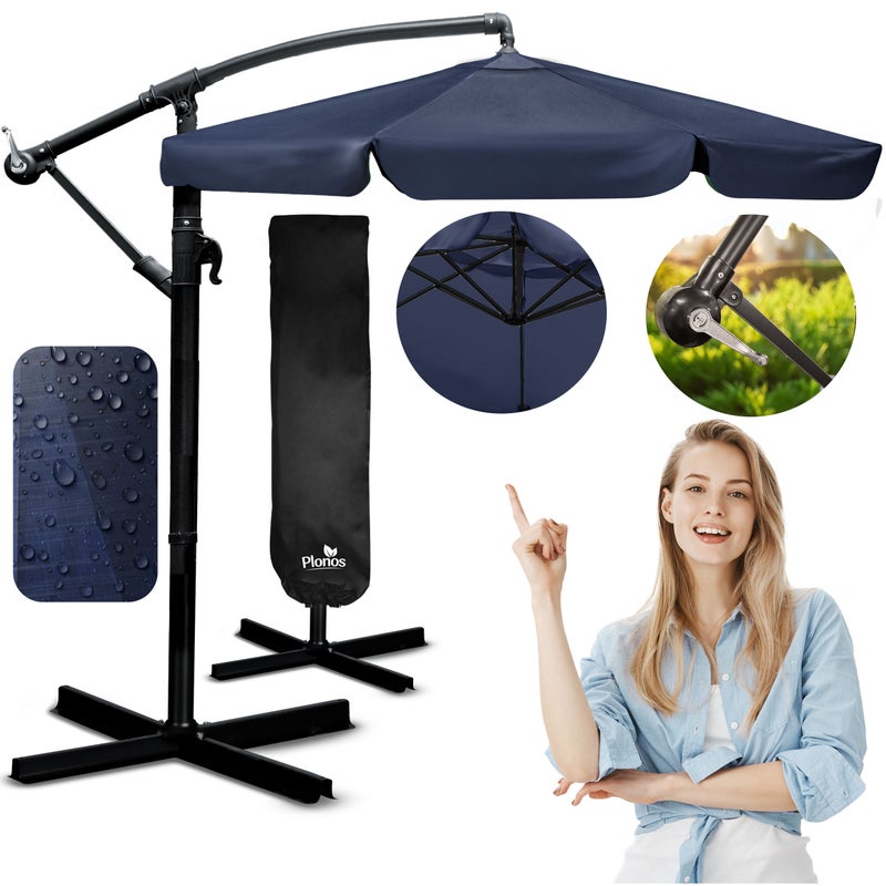 Parasol ogrodowy duży składany z wysięgnikiem pokrowiec 6 segmentów 350cm Plonos