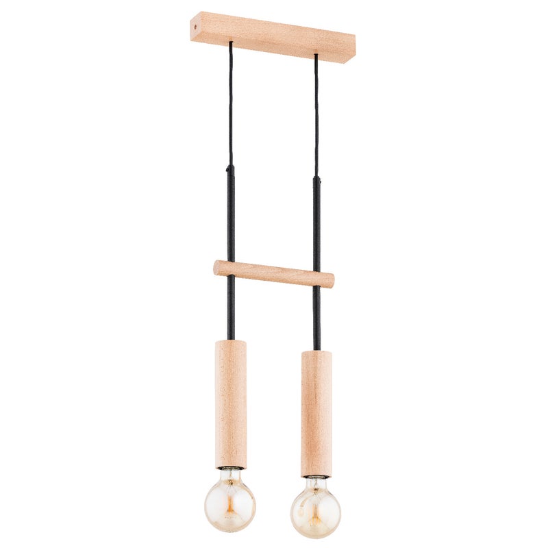 Lampa wisząca Dilan jasne drewno-czarna 2xE27x15W do kuchni wym: 80 x 5 x 20 cm metal Alfa