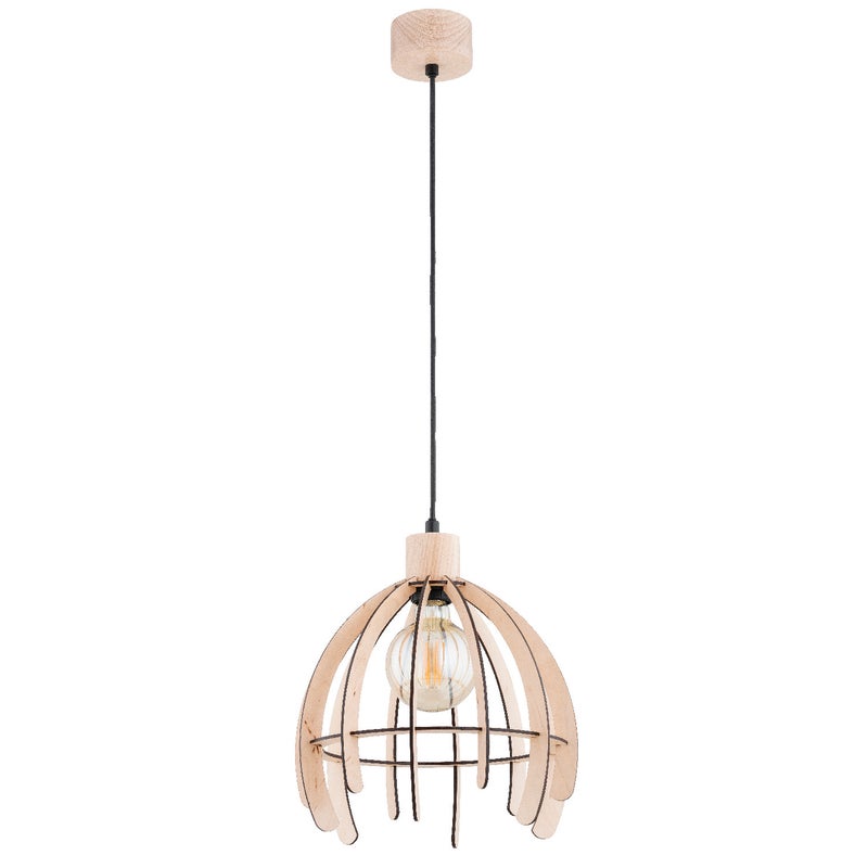 Lampa wisząca Ister jasne drewno-czarna 1xE27x15W wym: 90 x 29 x 29 cm metal Alfa