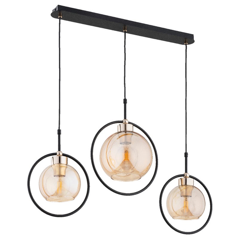 Lampa wisząca Delsi czarno-bursztynowy-złota 3xE27x15W nad stół wym: 90 x 27 x 85 cm szkło Alfa
