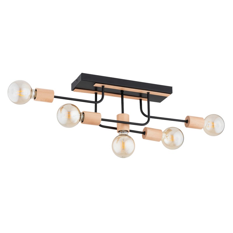 Lampa sufitowa Goisa jasne drewno-czarna 5xE27x15W wym: 19 x 12,5 x 79 cm metal Alfa