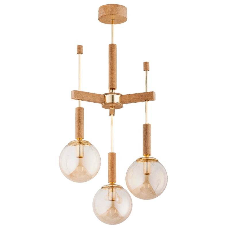 Lampa wisząca Gidia jasne drewno-bursztynowy-złota 3xE14x10W wym: 80 x 38 x 38 cm metal Alfa
