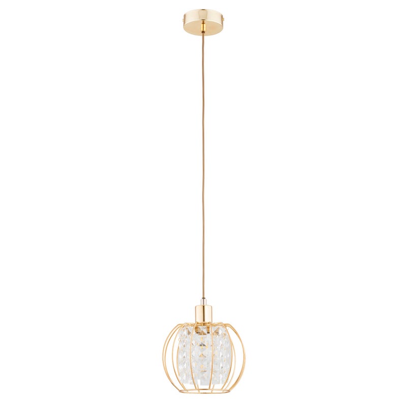 Lampa wisząca Kristal złoto-przezroczysty 1xE27x15W nowoczesna wym: 90 x 20 x 20 cm metal Alfa