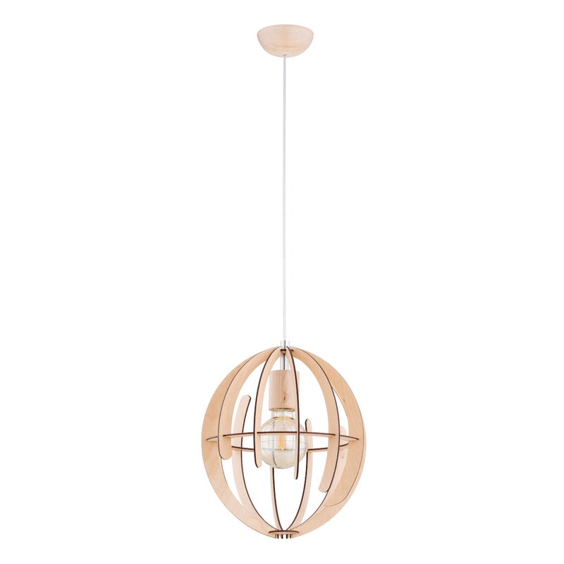 Lampa wisząca Solaria jasne drewno-biała 1xE27x15W wym: 90 x 31 x 31 cm metal Alfa